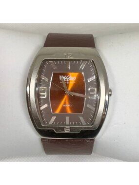 Mossimo men's retro quartz watch silver tone 42mm quartz brown leather running
